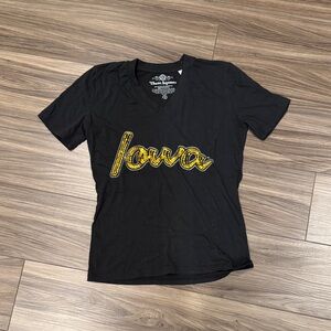 Iowa Script Sequin V-Neck Tee - Black & Gold